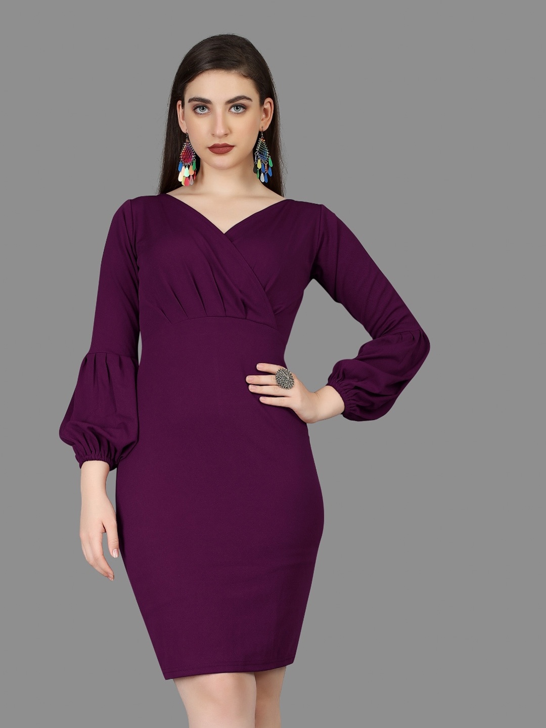 

APNISHA V-Neck Sheath Dress, Purple