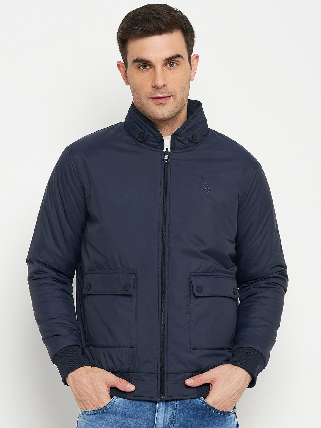 

Cantabil Men Blue Striped Reversible Padded Jacket