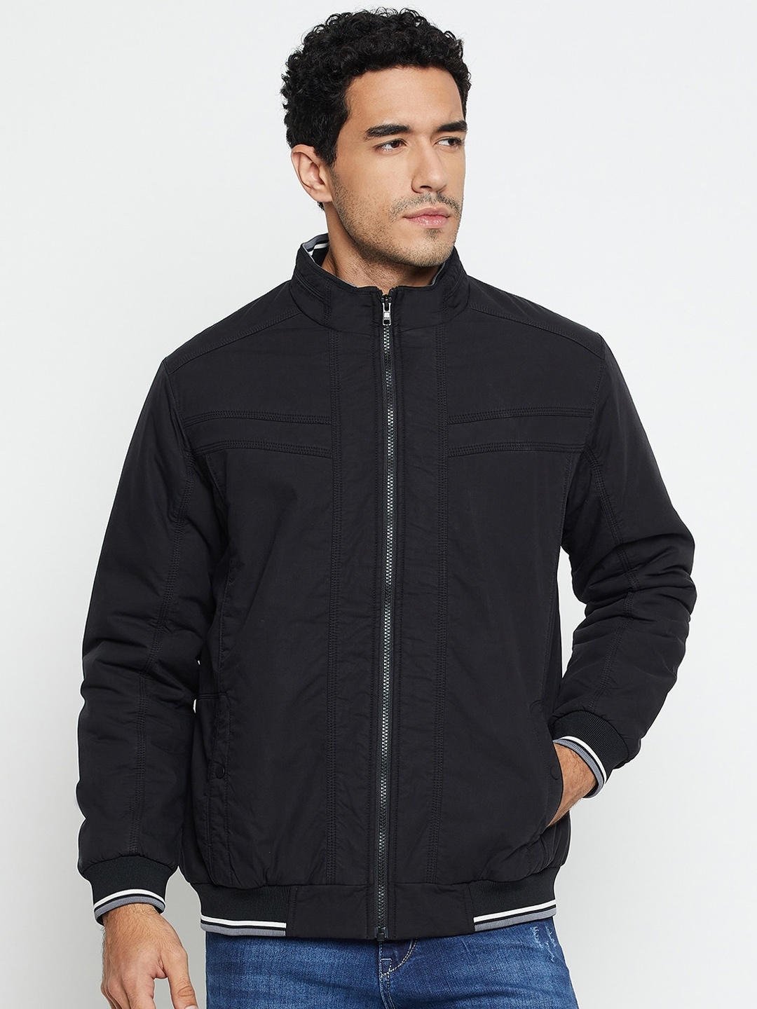 

Cantabil Men Black Lightweight Bomber Jacket