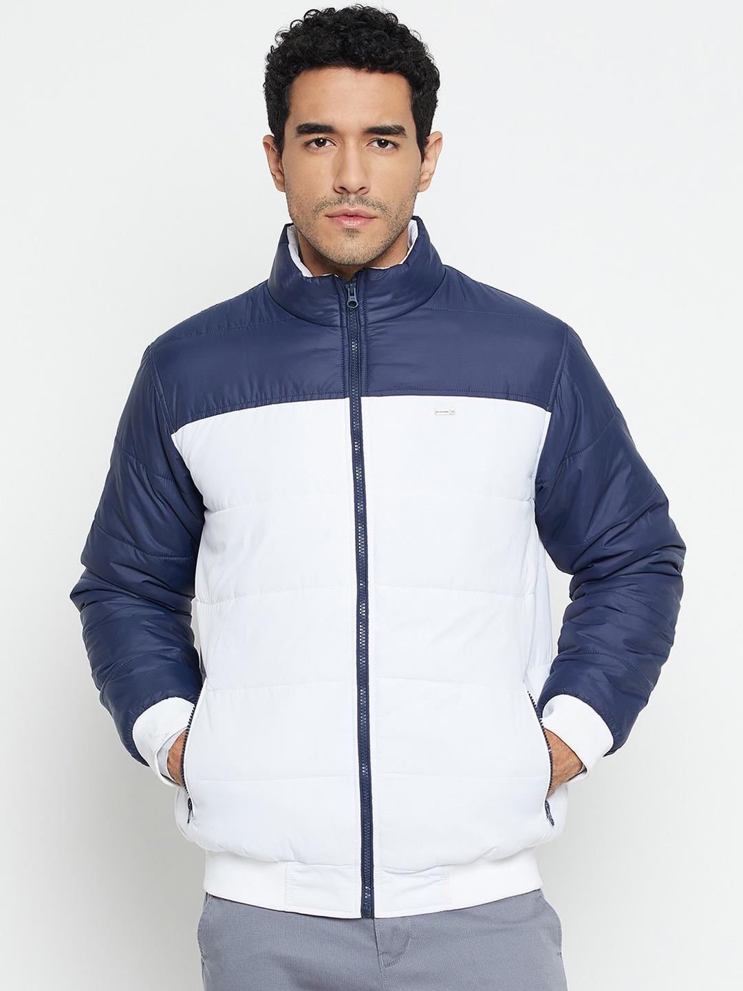 

Cantabil Colourblocked Mock Collar Lightweight Padded Jacket, White