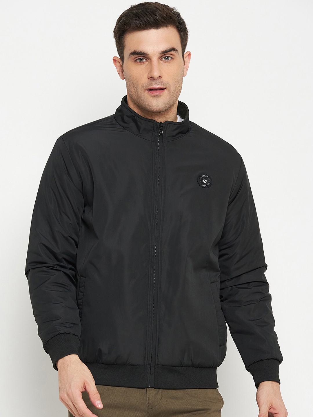 

Cantabil Mock Collar Reversible Bomber Jacket, Black