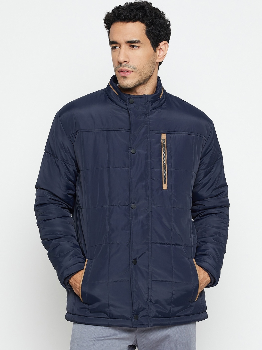 

Cantabil Men Navy Blue Lightweight Longline Padded Jacket