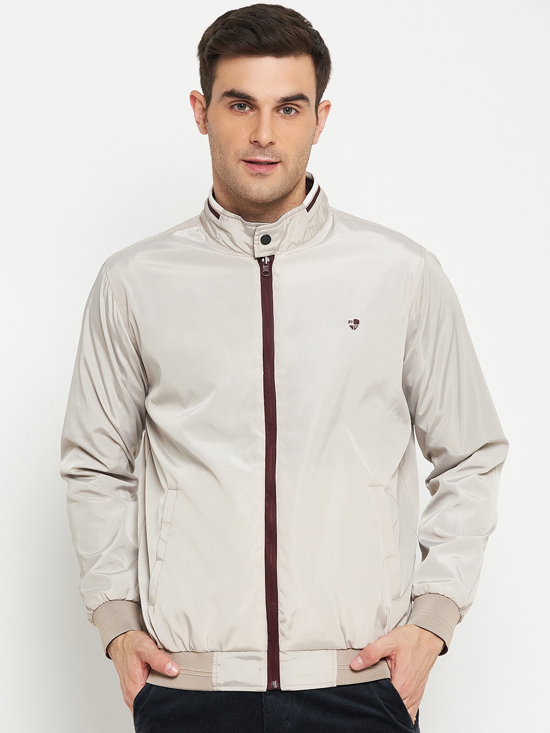

Cantabil Stand Collar Reversible Bomber Jacket, Maroon