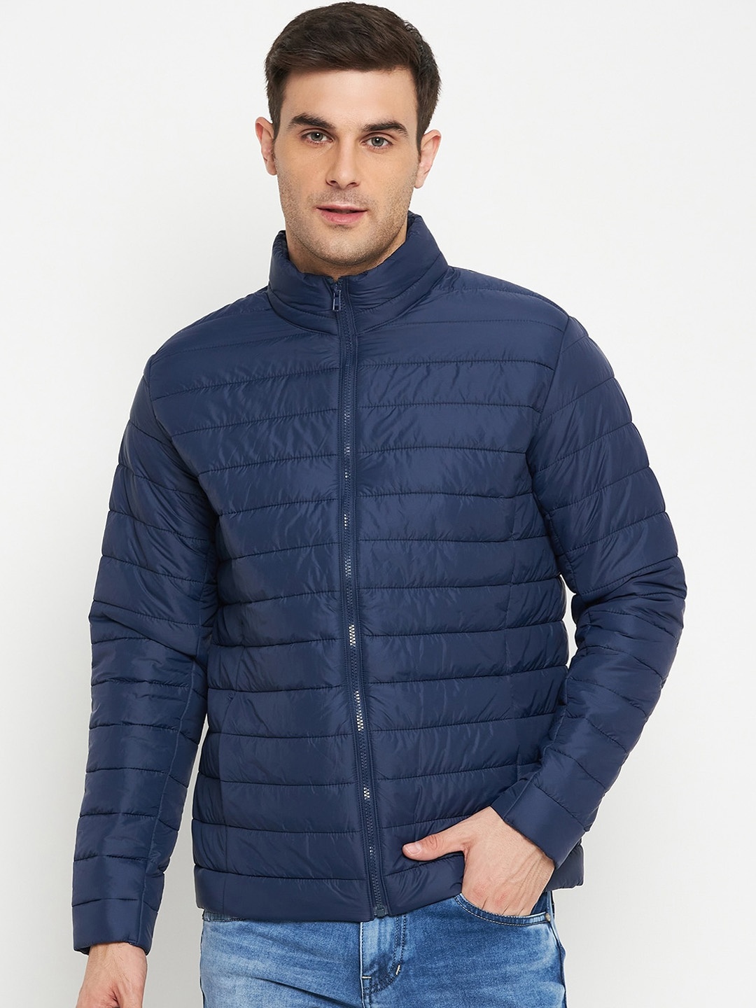 

Cantabil Men Blue Geometric Lightweight Padded Jacket