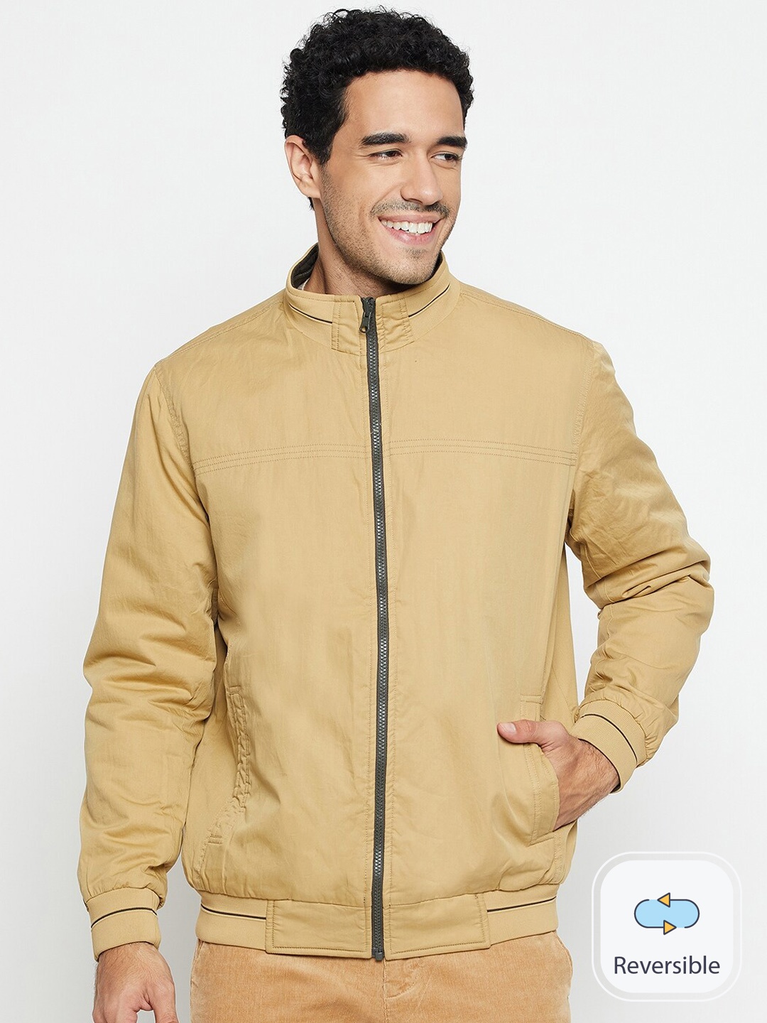 

Cantabil Stand Collar Reversible Bomber Cotton Jacket, Olive