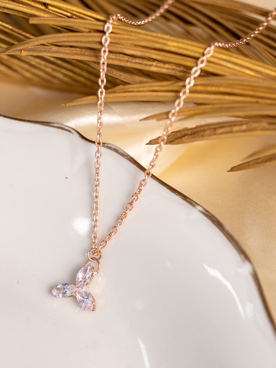 

Ayesha Rose Gold-Plated Stone-Studded Necklace