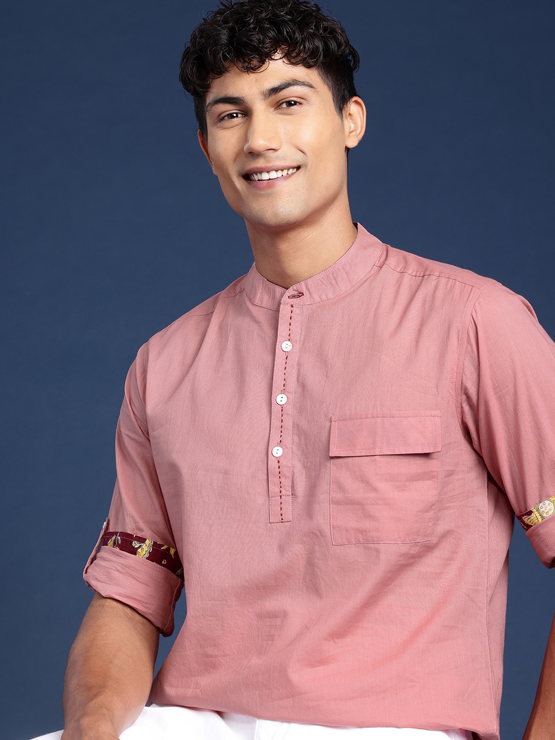 

Taavi Men Hand Block Printed Sustainable Kurta, Pink