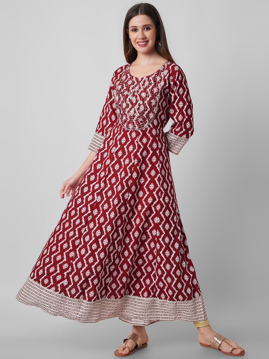 

Amayra Women Ethnic Motifs Printed Gotta Patti Anarkali Kurta, Red