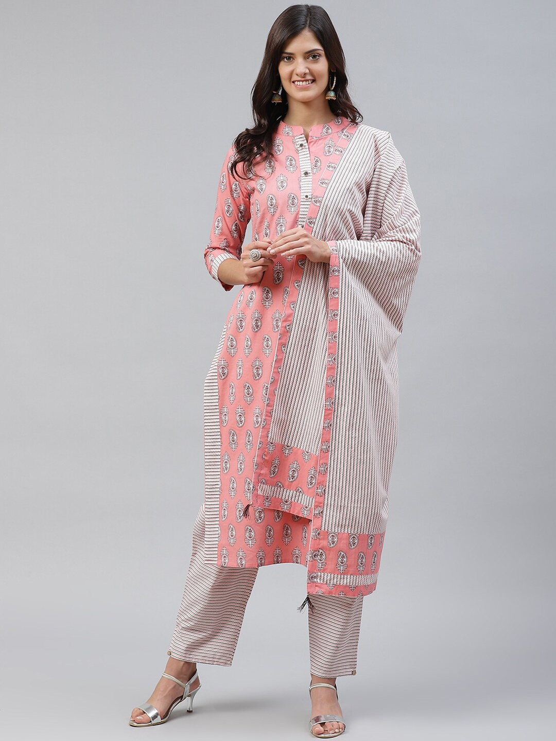 

KALINI Paisley Printed Regular Pure Cotton Kurta With Trousers & Dupatta, Pink