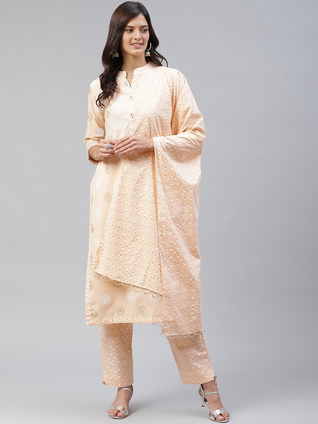 

KALINI Ethnic Motifs Printed Pure Cotton Straight Kurta With Trousers & Dupatta, Pink