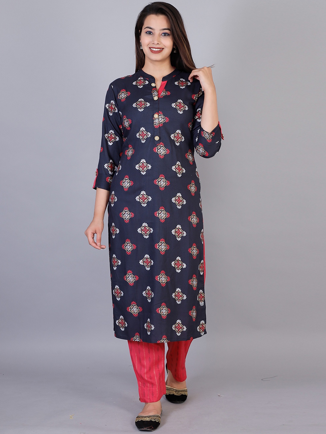 

KALINI Floral Printed Regular Kurta with Trousers, Blue