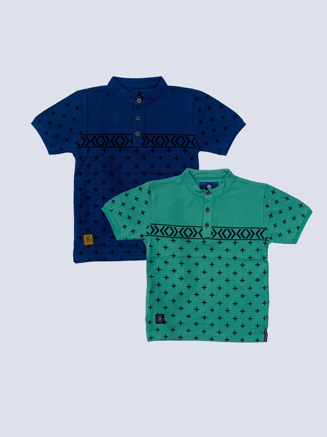 

BAESD Boys Pack Of 2 Conversational Printed Band Collar Cotton T-shirt, Green