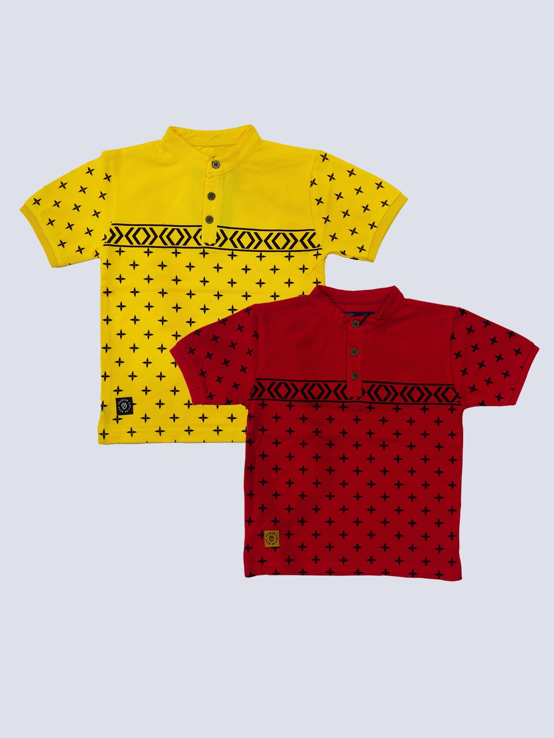 

BAESD Boys Pack of 2 Geometric Printed Henley Neck Cotton T-shirts, Yellow
