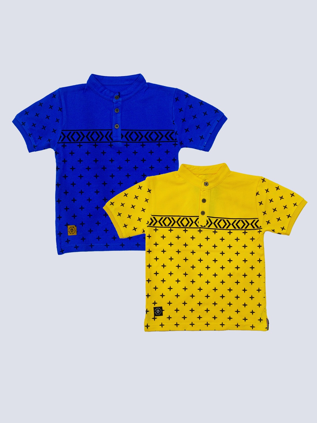 

BAESD Boys Pack Of 2 Geometric Printed Henley Neck Cotton T-shirt, Mustard
