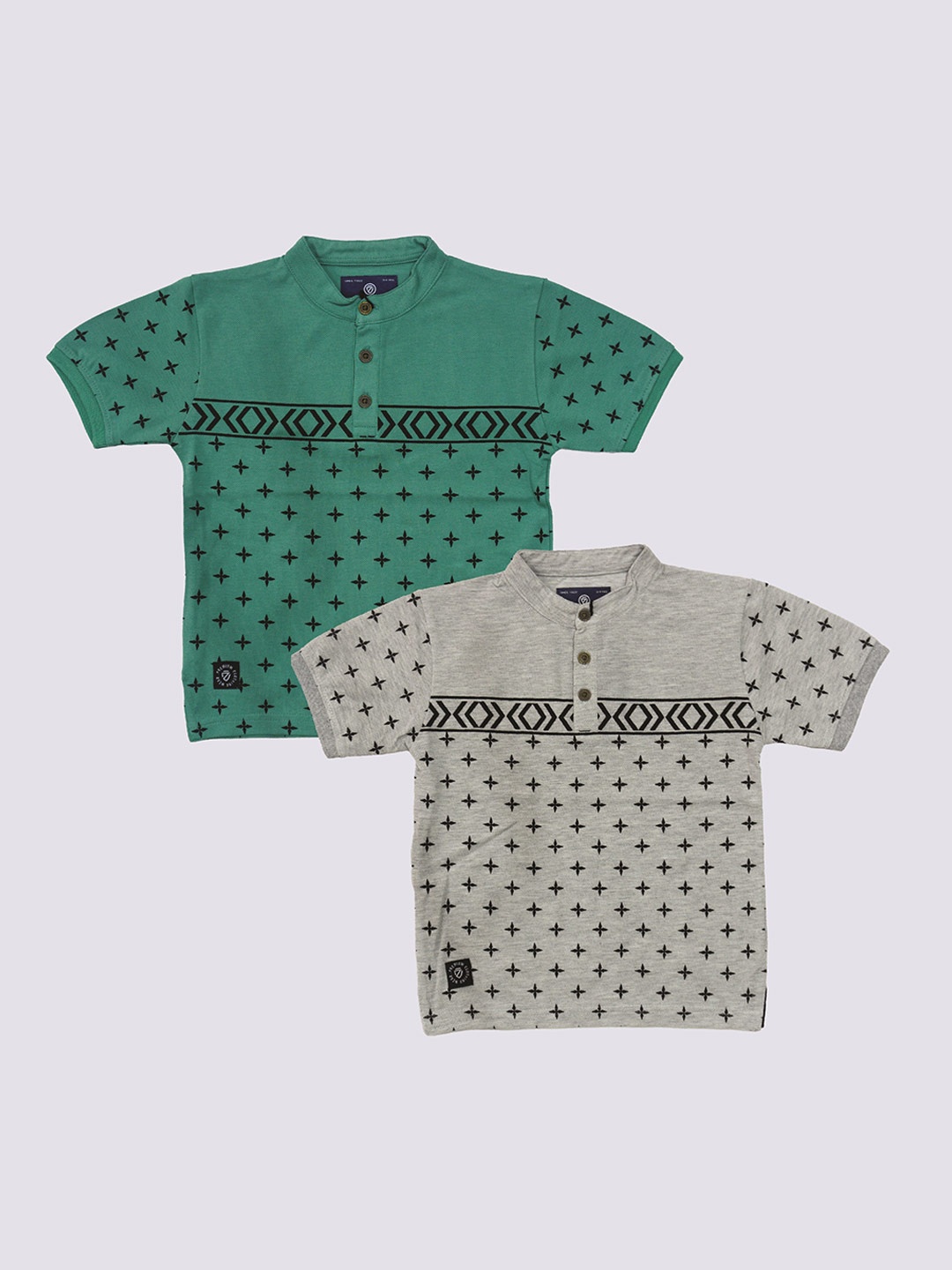 

BAESD Boys Pack Of 2 Printed Henley Neck Cotton T-shirts, Green