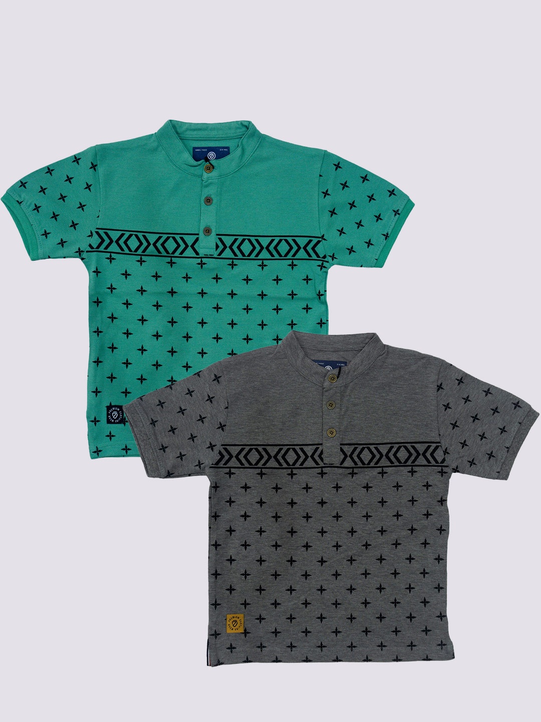 

BAESD Boys Pack Of 2 Geometric Printed Henley Neck T-shirt, Green