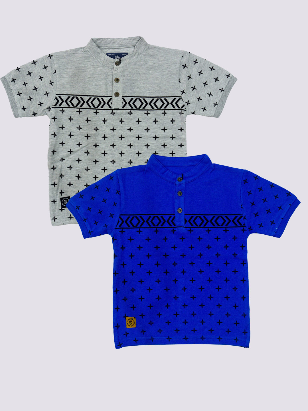 

BAESD Boys Pack Of 2 Geometric Printed Henley Neck T-shirt, Grey