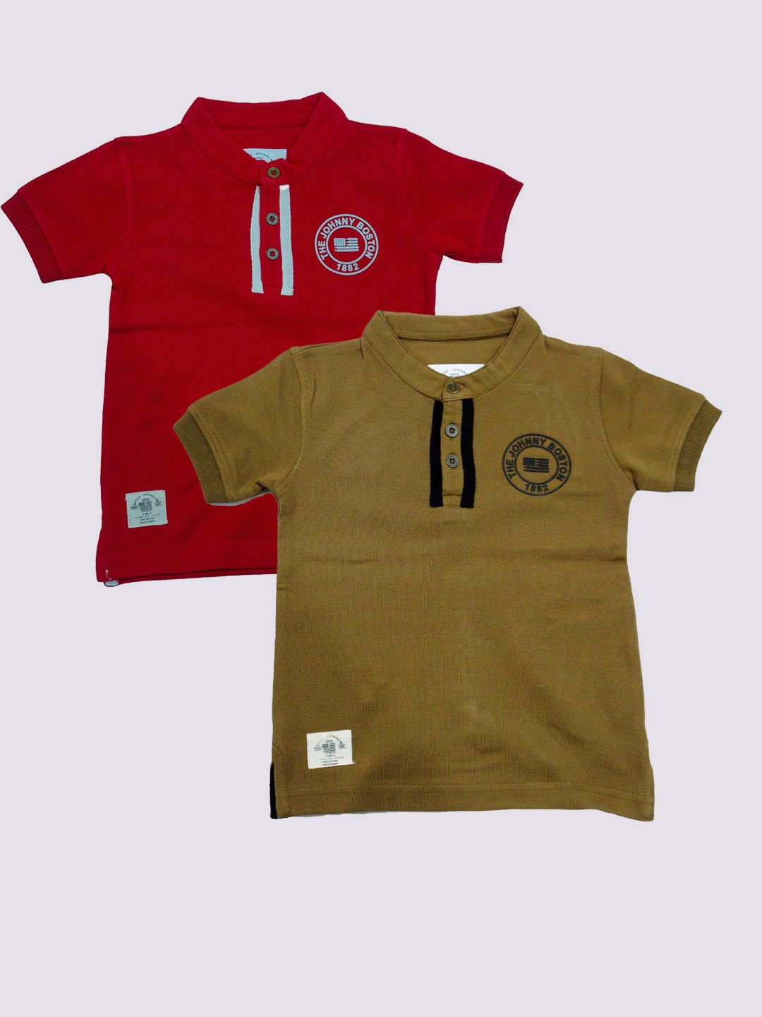 

BAESD Boys Pack Of 2 Printed Henley Neck Cotton T-shirts, Red