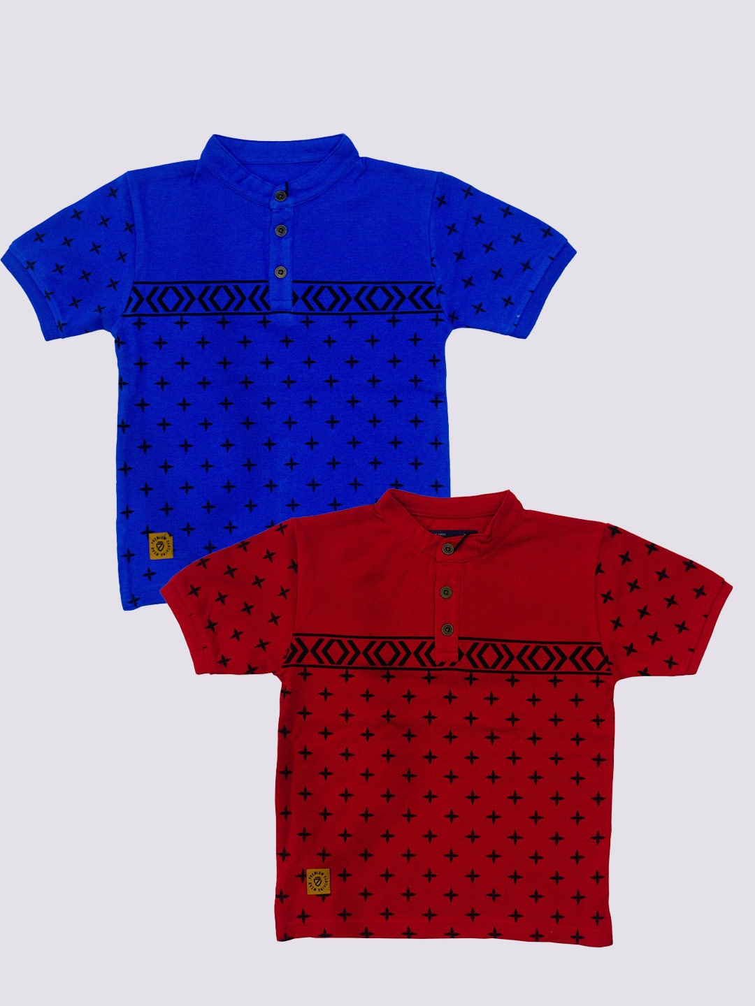 

BAESD Boys Pack Of 2 Printed Henley Neck Cotton T-shirts, Blue