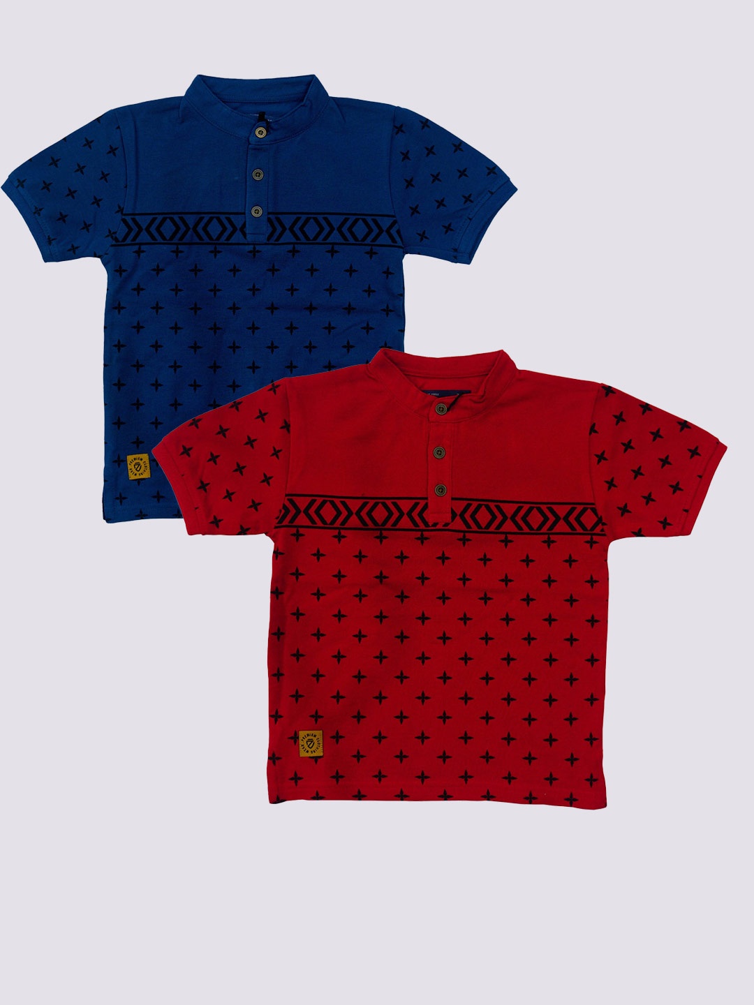 

BAESD Boys Pack Of 2 Printed Mandarin Collar Cotton T-shirt, Blue