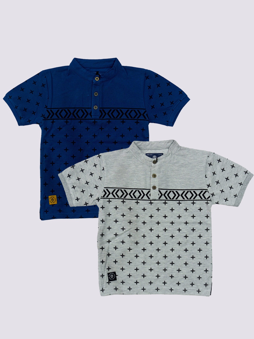 

BAESD Boys Pack Of 2 Printed Henley Neck Cotton T-shirts, Navy blue