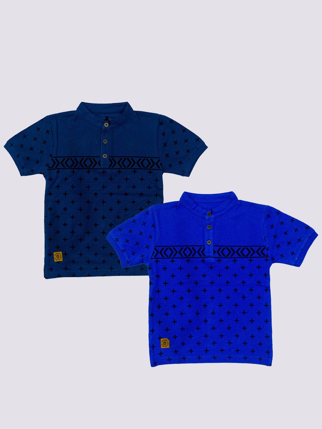 

BAESD Boys Pack Of 2 Geometric Printed Henley Neck Cotton T-shirt, Navy blue