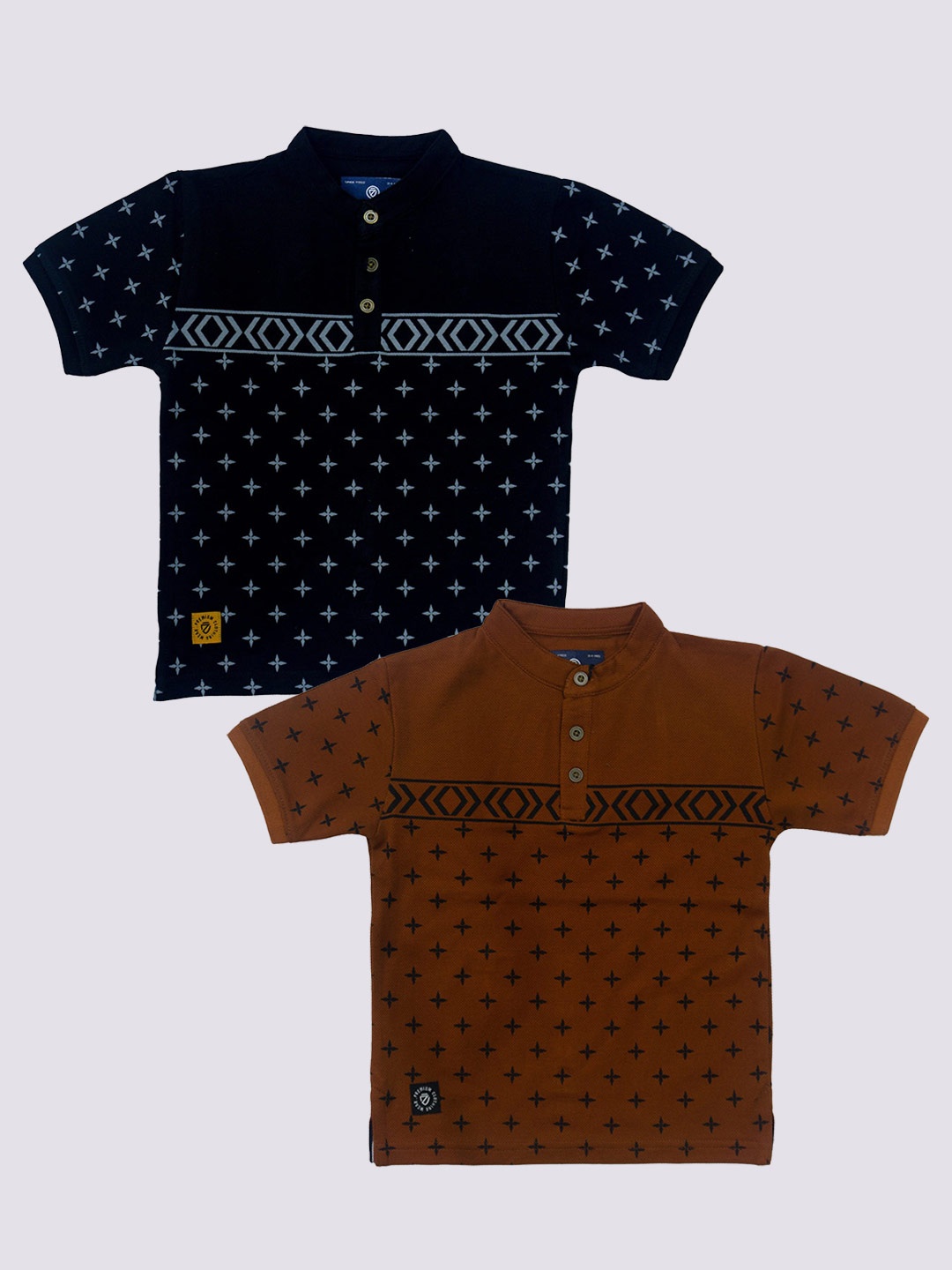 

BAESD Boys Pack Of 2 Geometric Printed Henley Neck Cotton T-shirt, Black