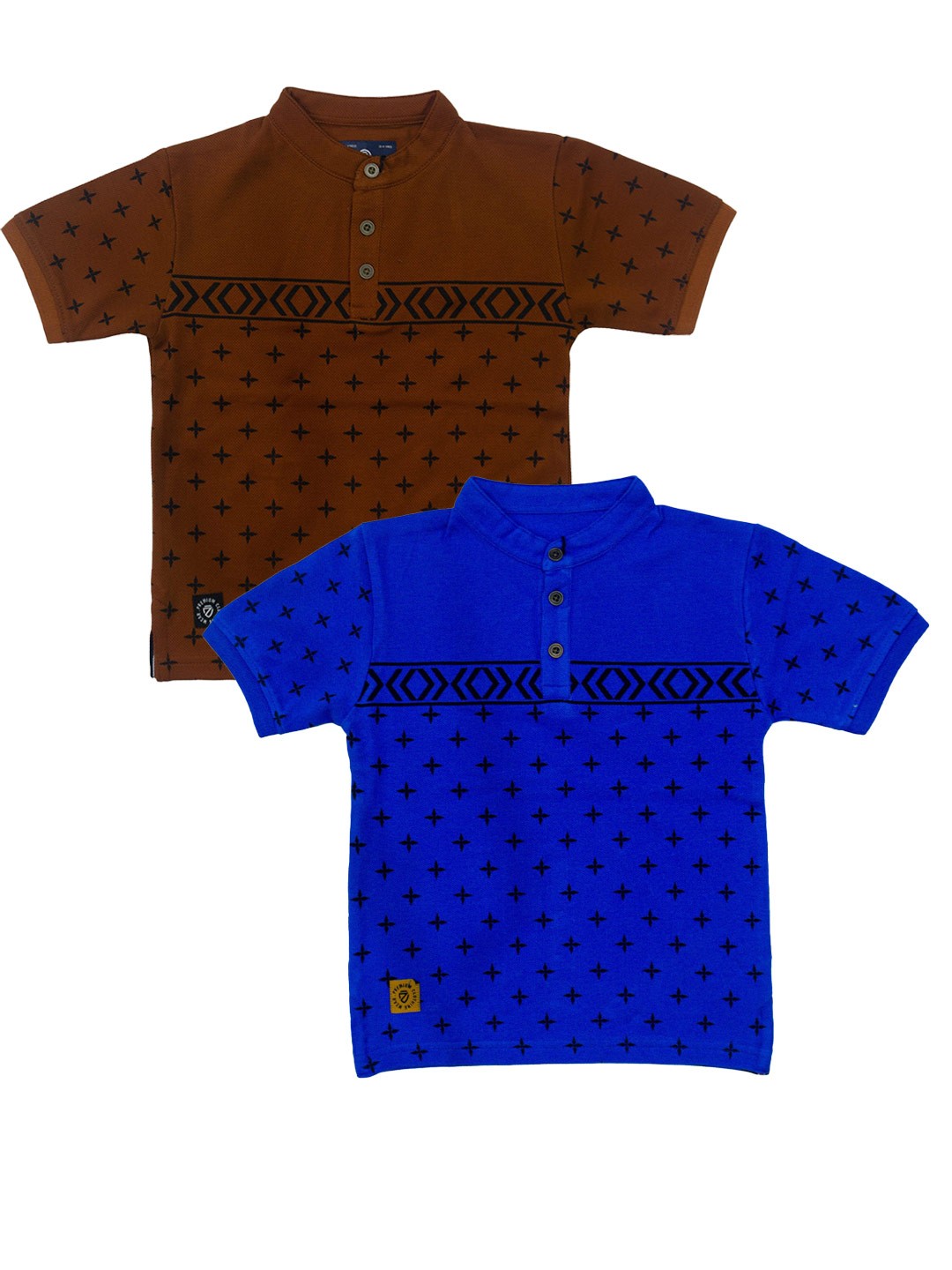 

BAESD Boys Pack Of 2 Geometric Printed Henley Neck Cotton T-shirts, Brown