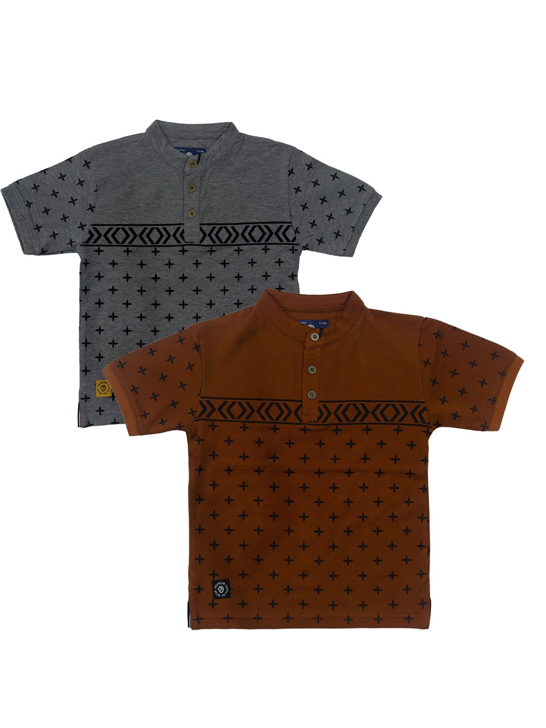 

BAESD Boys Pack Of 2 Geometric Printed Henley Neck Cotton T-shirts, Grey