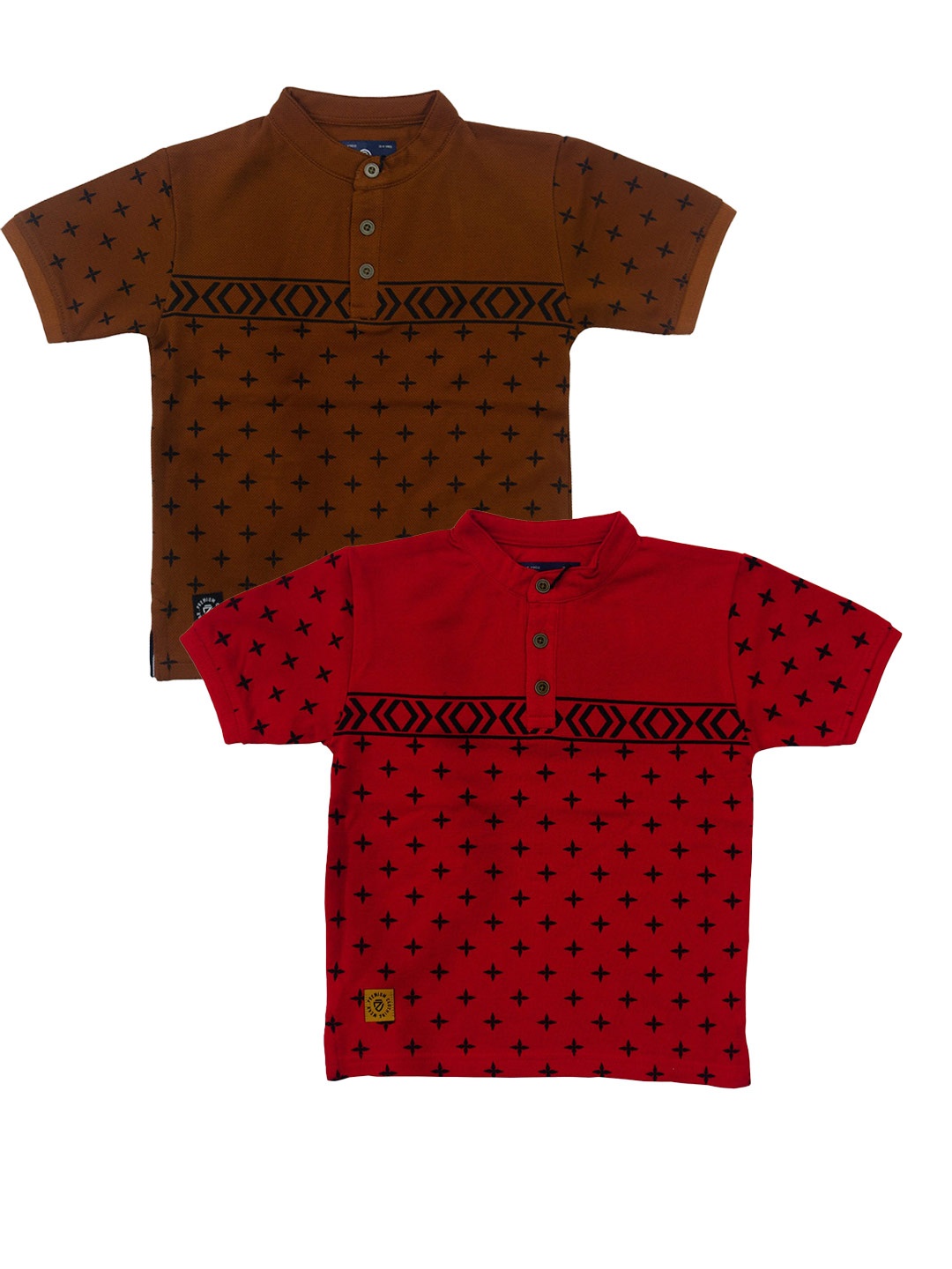 

BAESD Boys Pack Of 2 Printed Band Collar Cotton T-shirt, Maroon