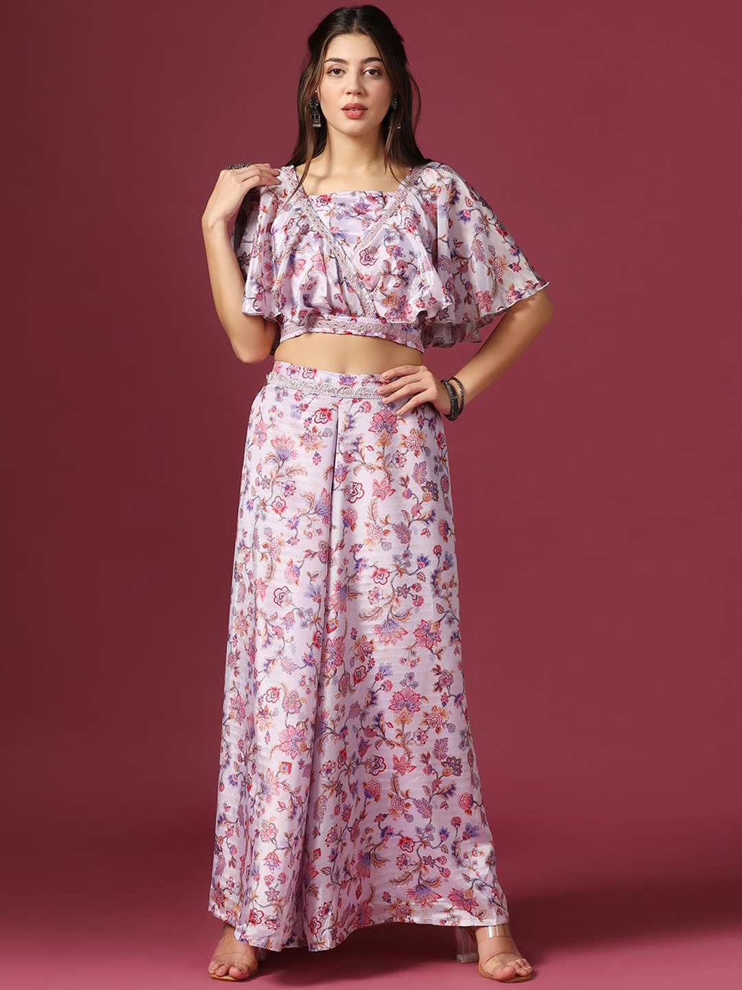 

FASHION DREAM Floral Printed Crop Top With Palazzos, Lavender