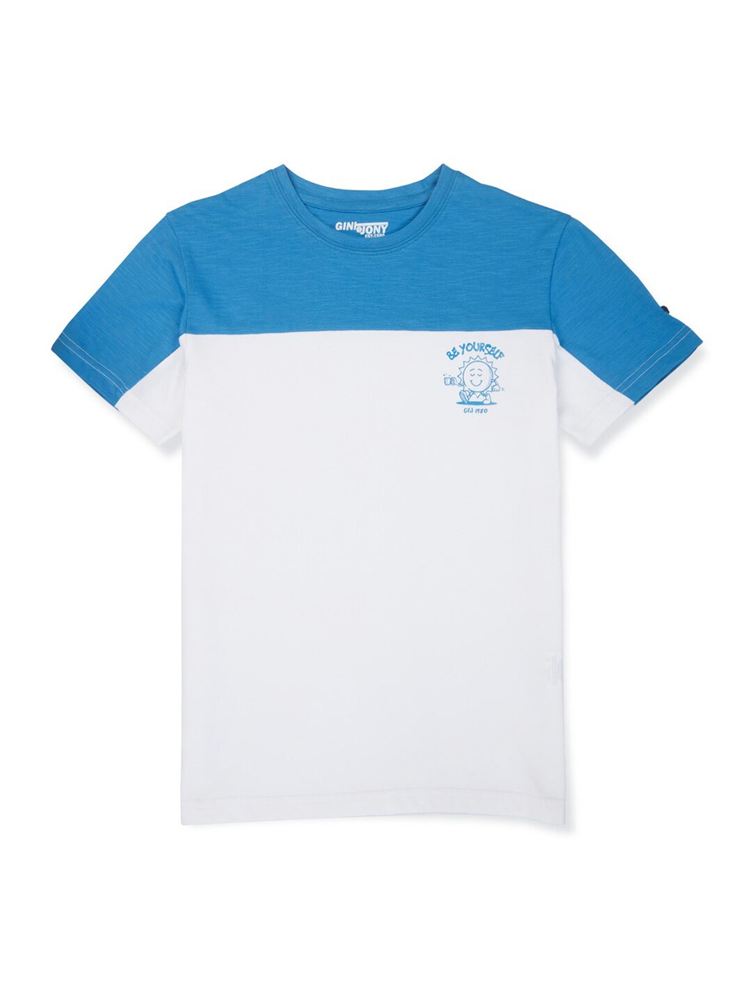 

Gini and Jony Boys Colourblocked Round Neck Cotton T-Shirt, White