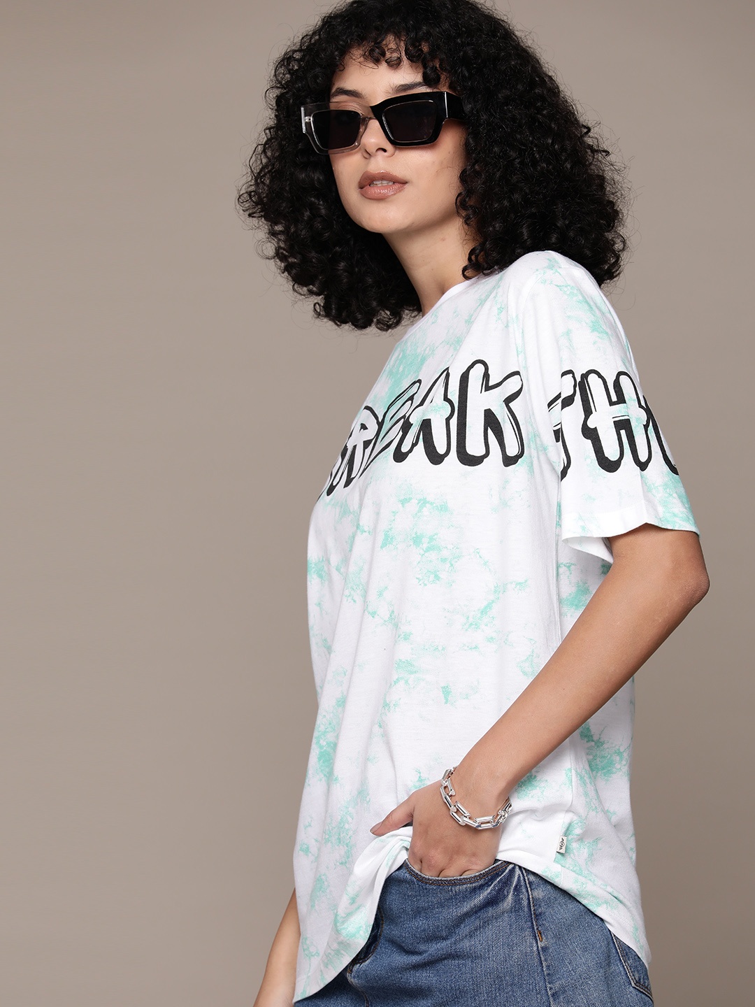 

Roadster Women Typography Printed Pure Cotton T-shirt, White