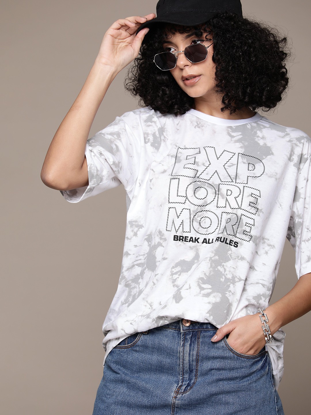 

Roadster Women Typography Printed Pure Cotton T-shirt, White
