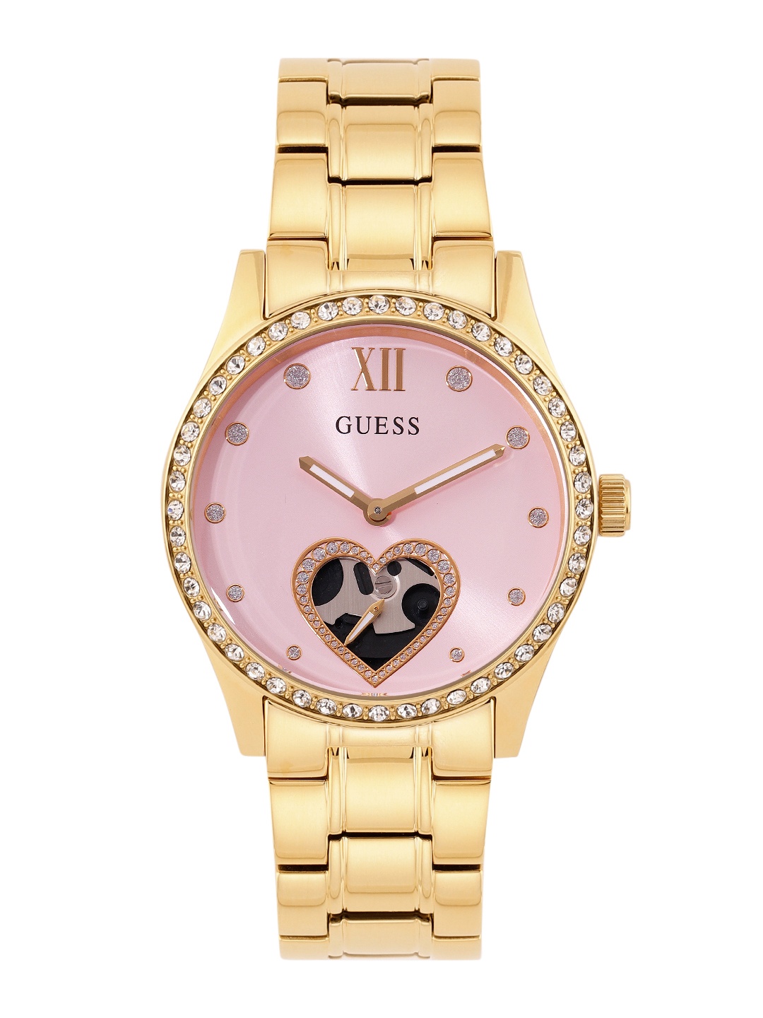 

GUESS Women Embellished Dial & Bracelet Style Straps Analogue Watch GW0380L2, Pink