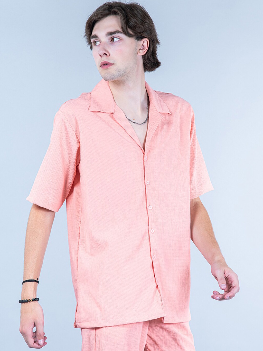 

Tistabene Textured Oversized Shirt with Trousers, Peach
