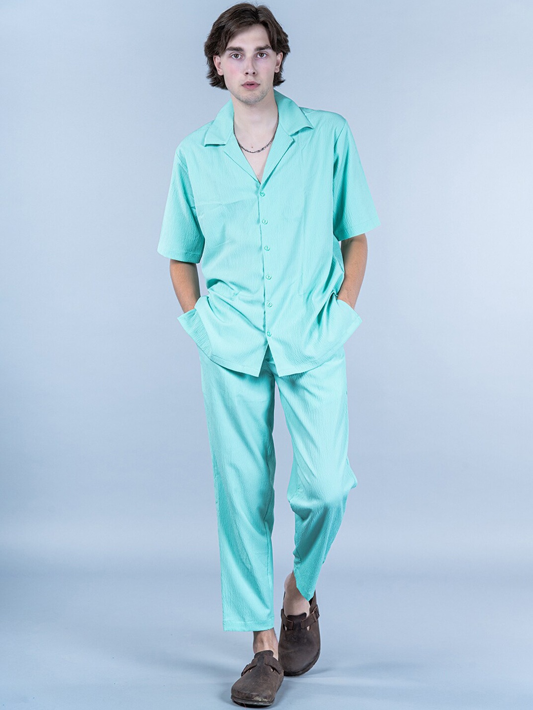 Tistabene Textured Oversized Shirt with Trousers, Green