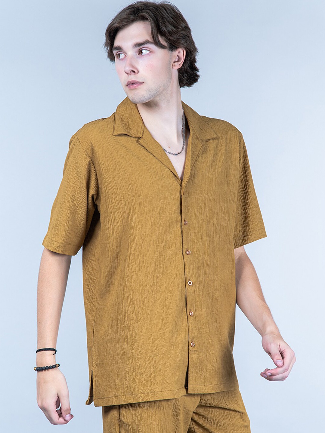 Tistabene Textured Oversized Shirt with Trousers, Mustard