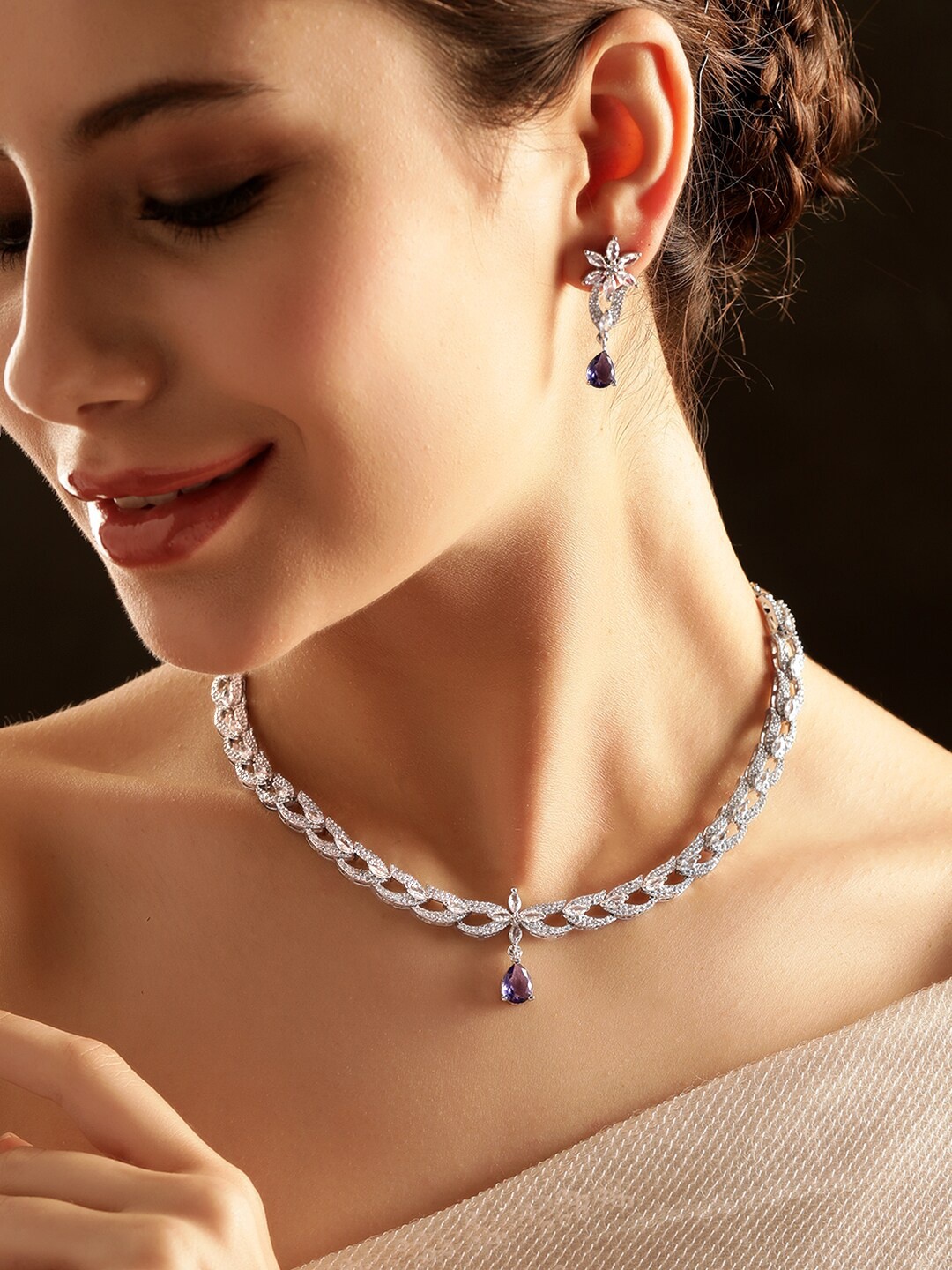 

Rubans Rhodium Plated Jewellery Set, Silver