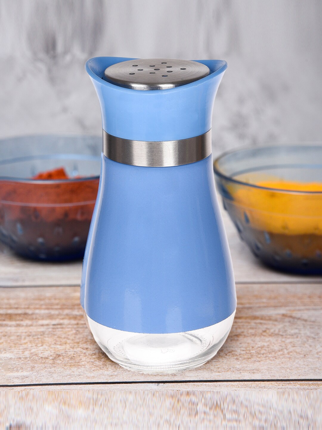 

Kuber Industries Blue & Green 3 Pieces Stainless Steel Salt Shaker Box
