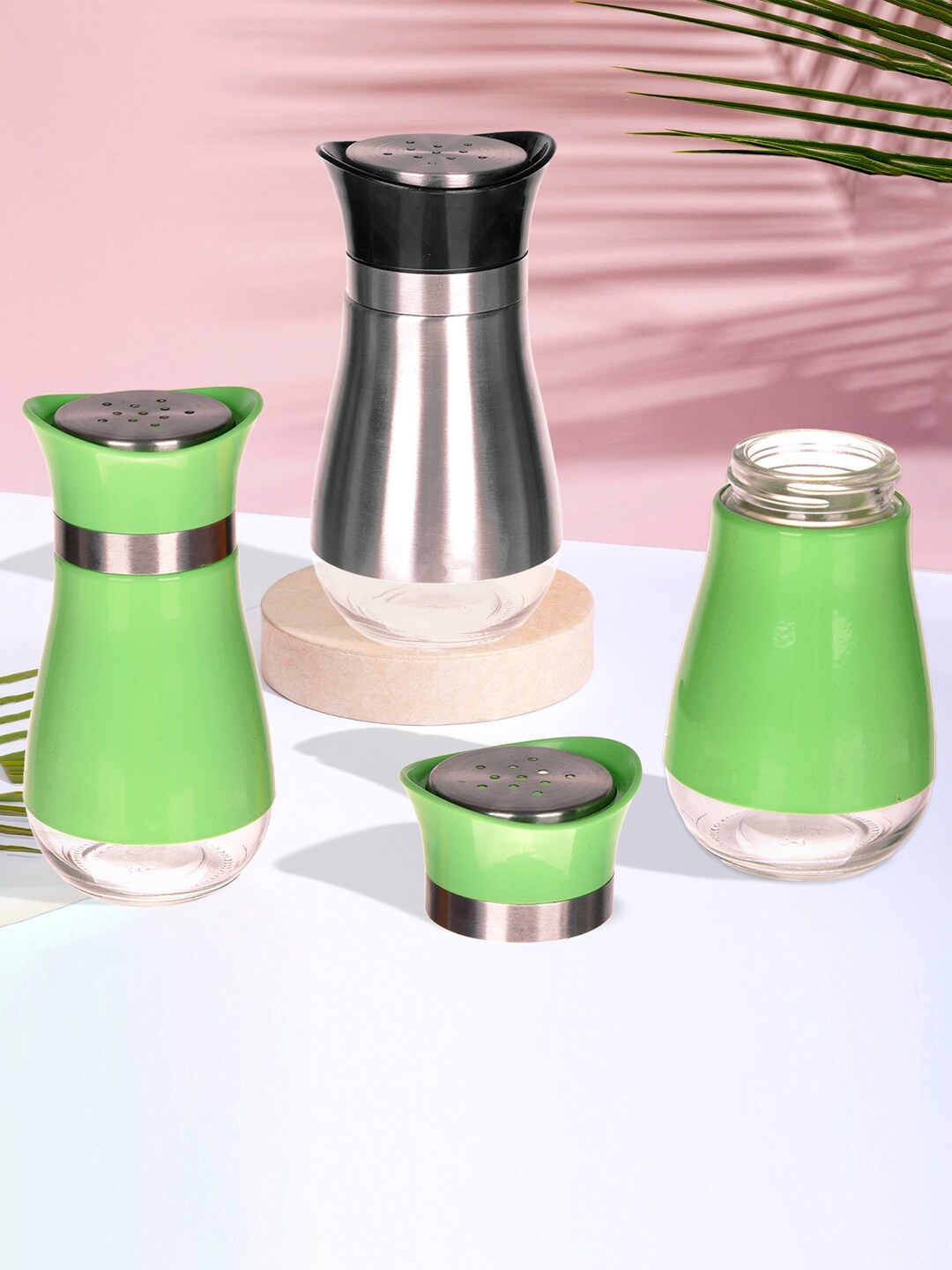 

Kuber Industries Green 3 Pieces Stainless Steel Salt and Pepper Shakers