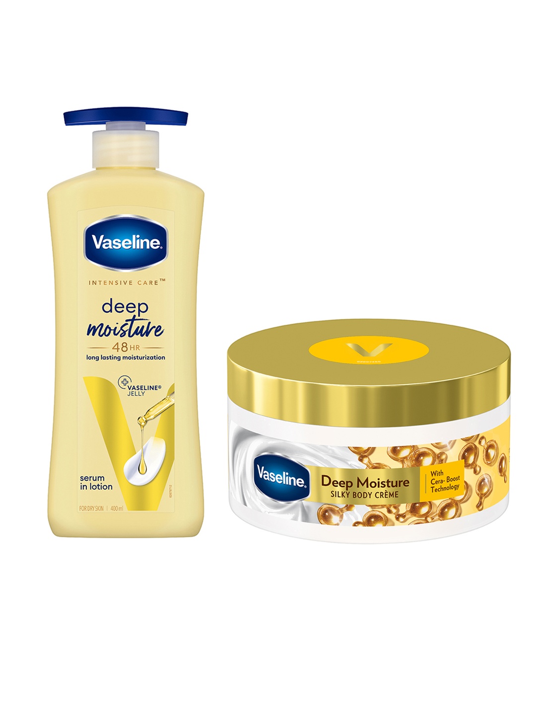 

Vaseline Deep Moisturization Combo-Deep Moisture Body Lotion 400ml & Silky Body Creme 180g, Yellow