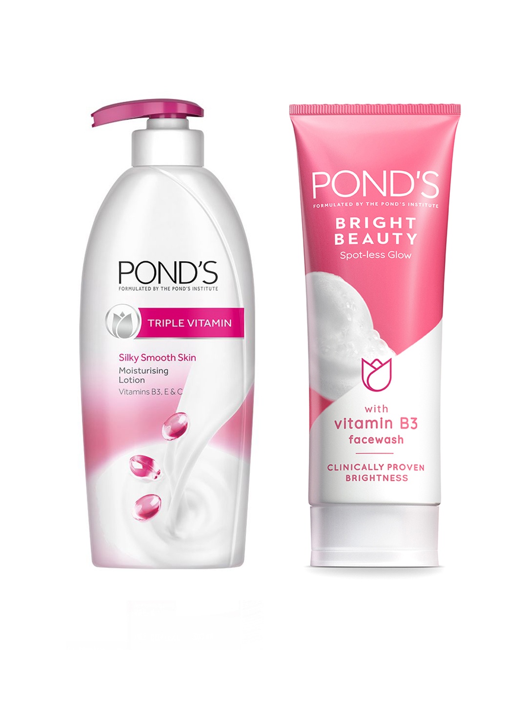 

Ponds Glowing Skin Essentials - Triple Vitamin Lotion 275ml & Bright Beauty Facewash 100g, Pink