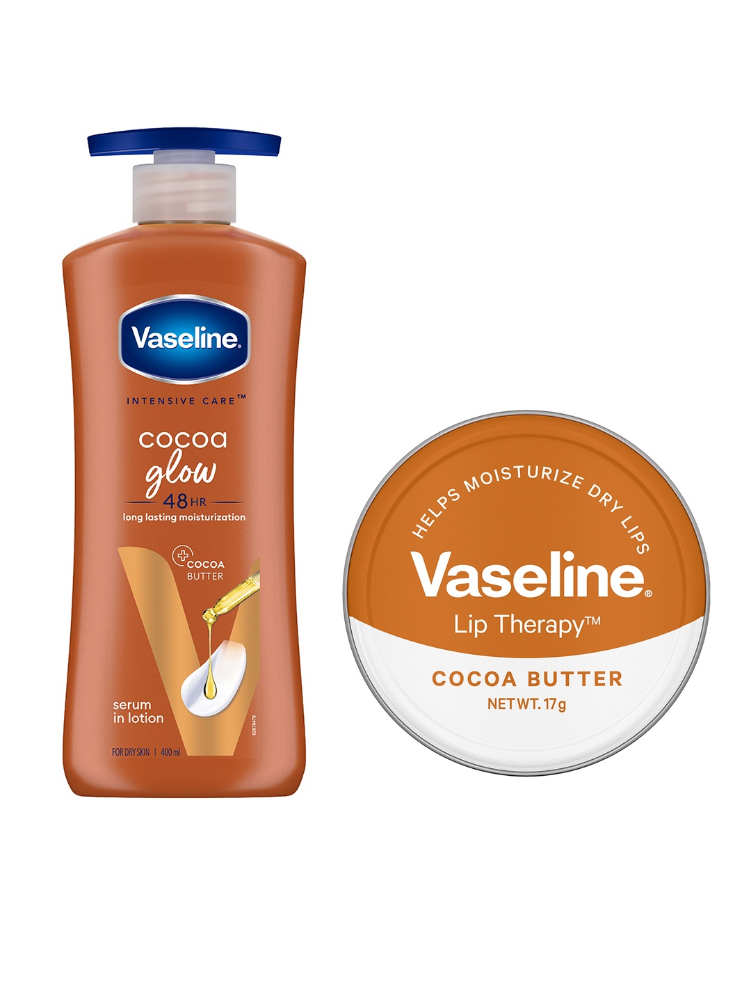 

Vaseline Skin Ritual for Glowing Skin Combo-Cocoa Glow Body Lotion & Lip Balm-Cocoa Butter, Brown