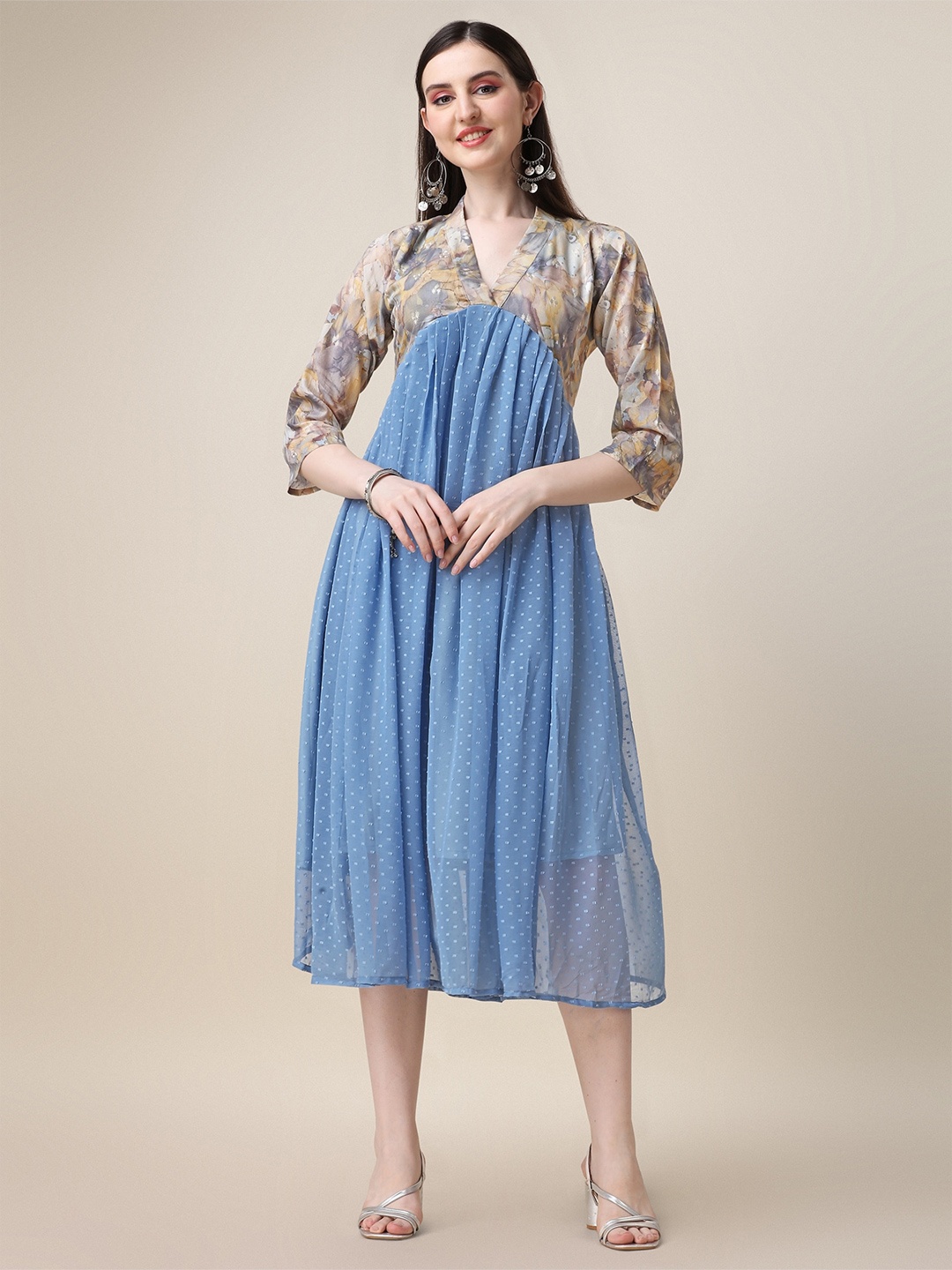 

Vaidehi Fashion Self Design Georgette Empire Midi Dress, Blue