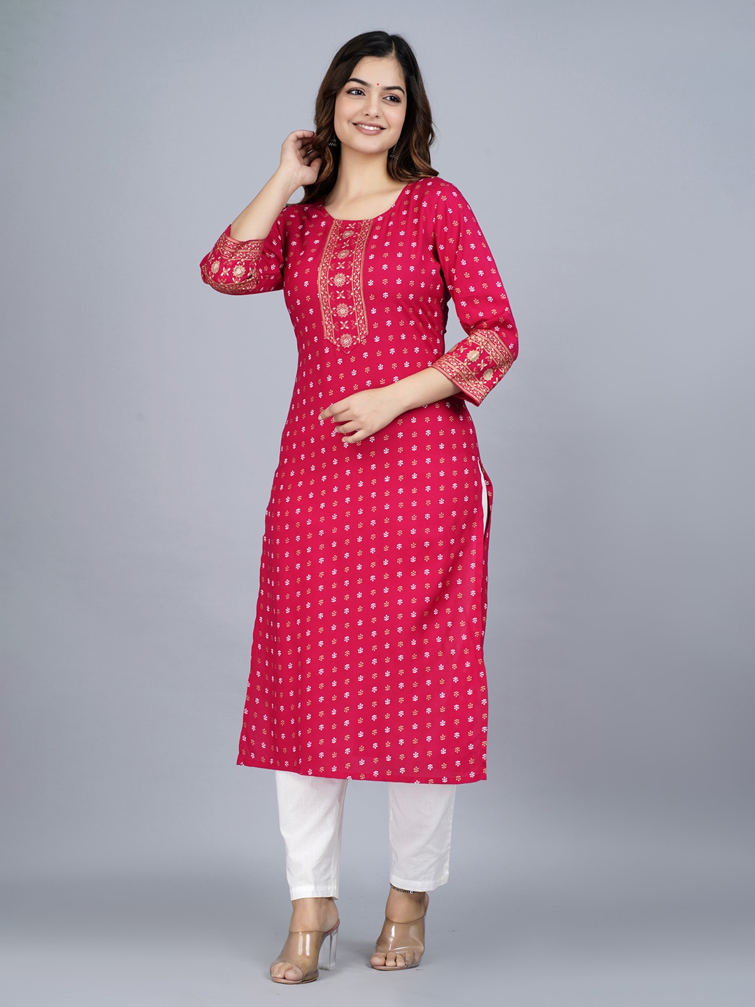 

KALINI Ethnic Motif Printed Straight Kurta, Pink