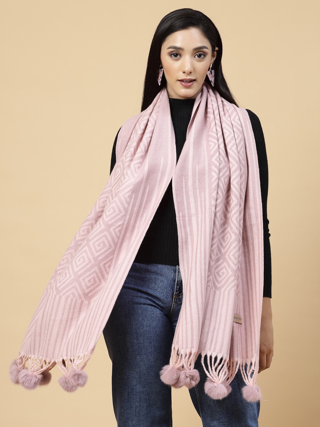 

Mafadeny Geometric Woven Design Stole, Pink