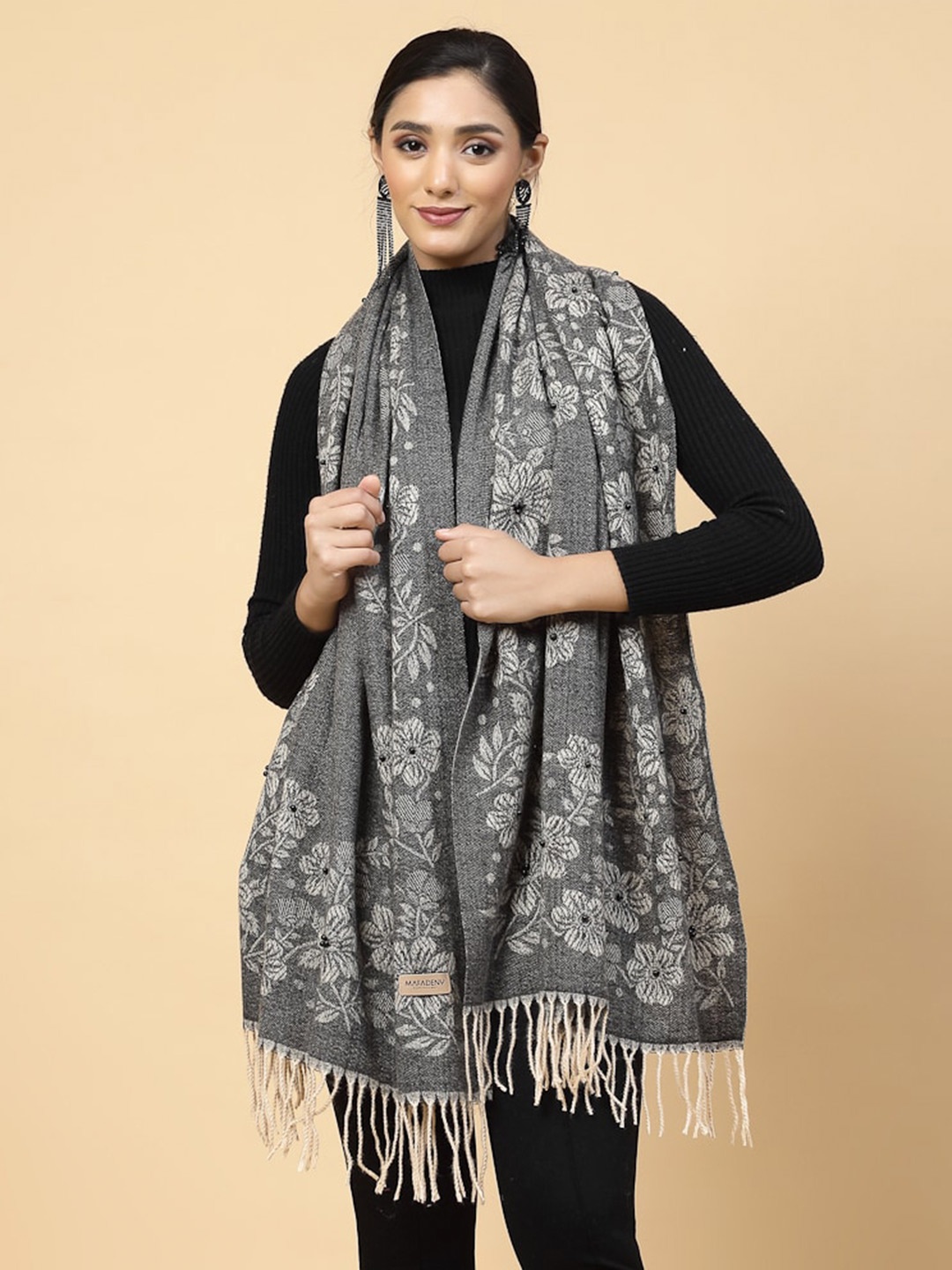 

Mafadeny Floral Printed Stole, Grey