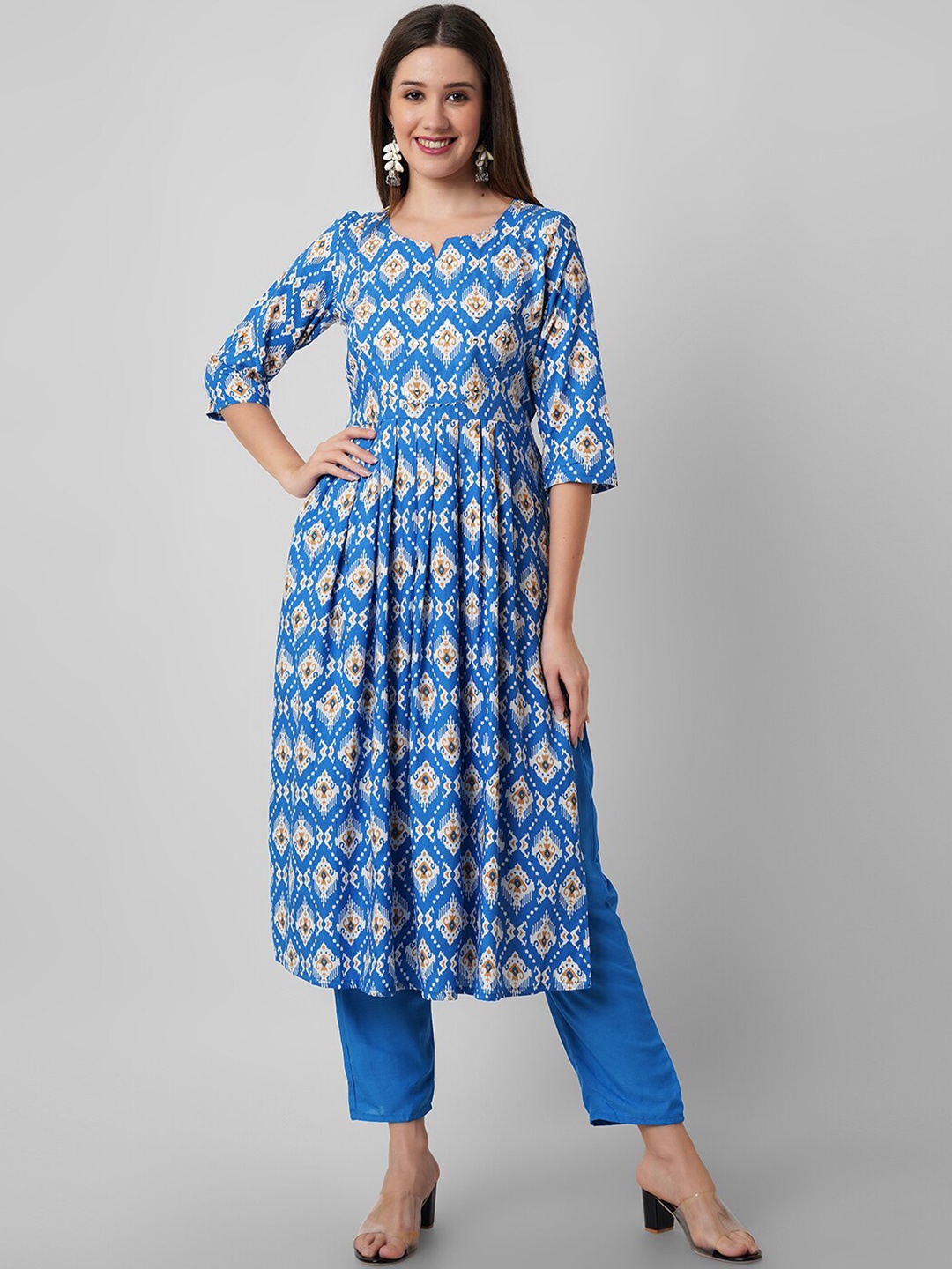 

Amayra Women Ethnic Motifs Printed Pleated Kurta with Trousers, Blue