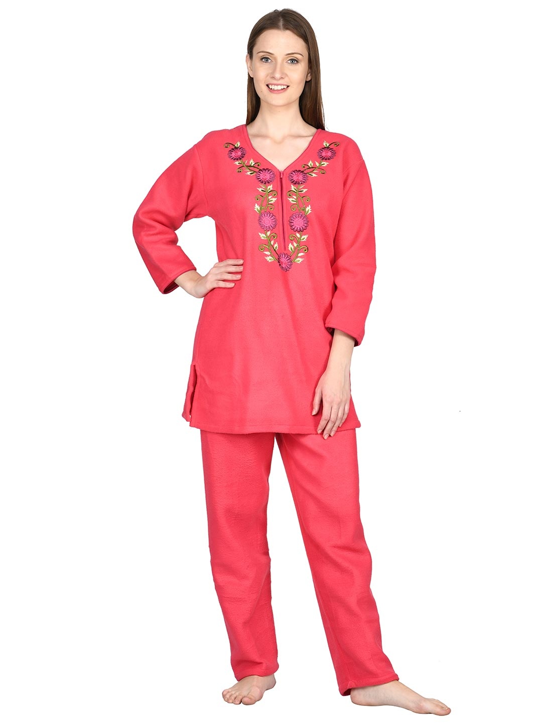 

Noty Floral Printed V-Neck Night suit, Pink